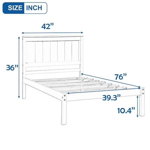 dimension image slide 1 of 6, Solid Wood Platform Bed Frame with Headboard & Strong Slats Support