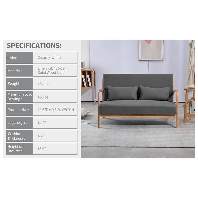 2 Seat Accent Sofa with Solid Wood Armrest and Feet