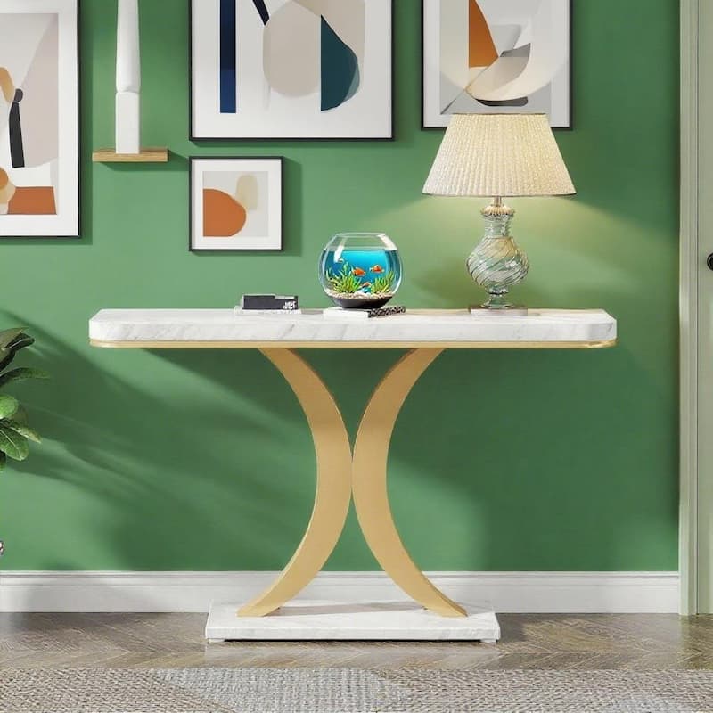 39.4" Modern Industrial Console Table Wood Grain - 39.37" x 11.81" x 32.48" - Gold and White