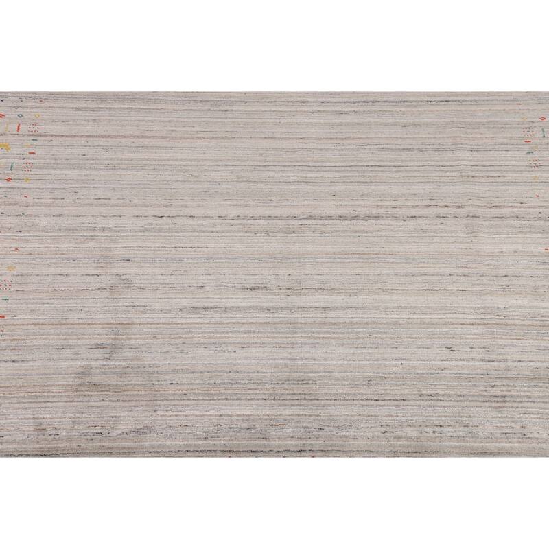 Earth Tone Striped Gabbeh Indian Square Area Rug Handmade Wool Carpet - 8'0" X 7'10"