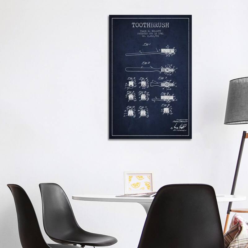iCanvas "Toothbrush Navy Blue Patent Blueprint" by Aged Pixel Canvas Print - 40x26x1.5