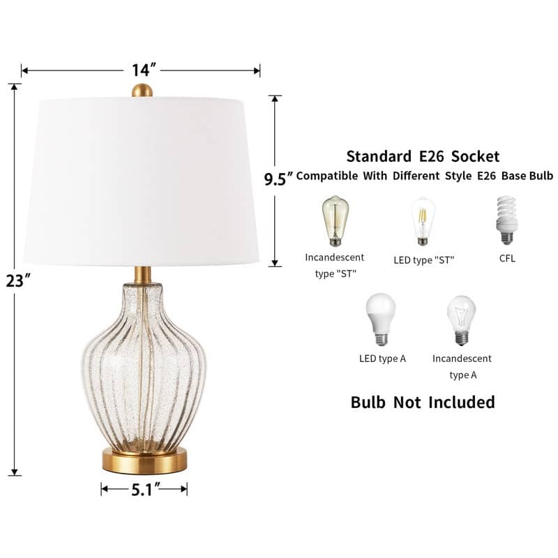 KAWOTI 23 inch Glass Table Lamp with Empire Lamp Shade - W14" * H 23"