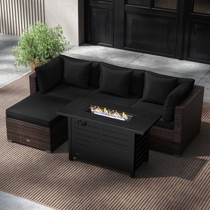Costway 5 PCS Patio Furniture Set Heavy-duty Frame Rattan Sofa Set - See Details - Black