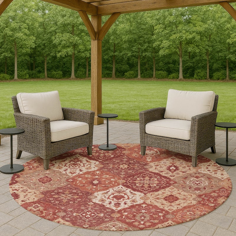 Machine Washable Indoor/ Outdoor Traditional Panel Chantille Rug - Brick - 8' x 8'