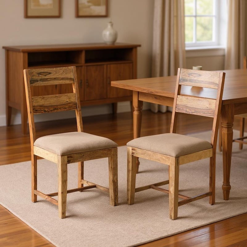 HomeRoots Set of Two Brown Fabric And Wood Ladder Back Dining Side Chairs - 18 in. x 39 in. x 18 in. - 18 in. x 39 in.  x 18 in. - Set of 2 - Brown