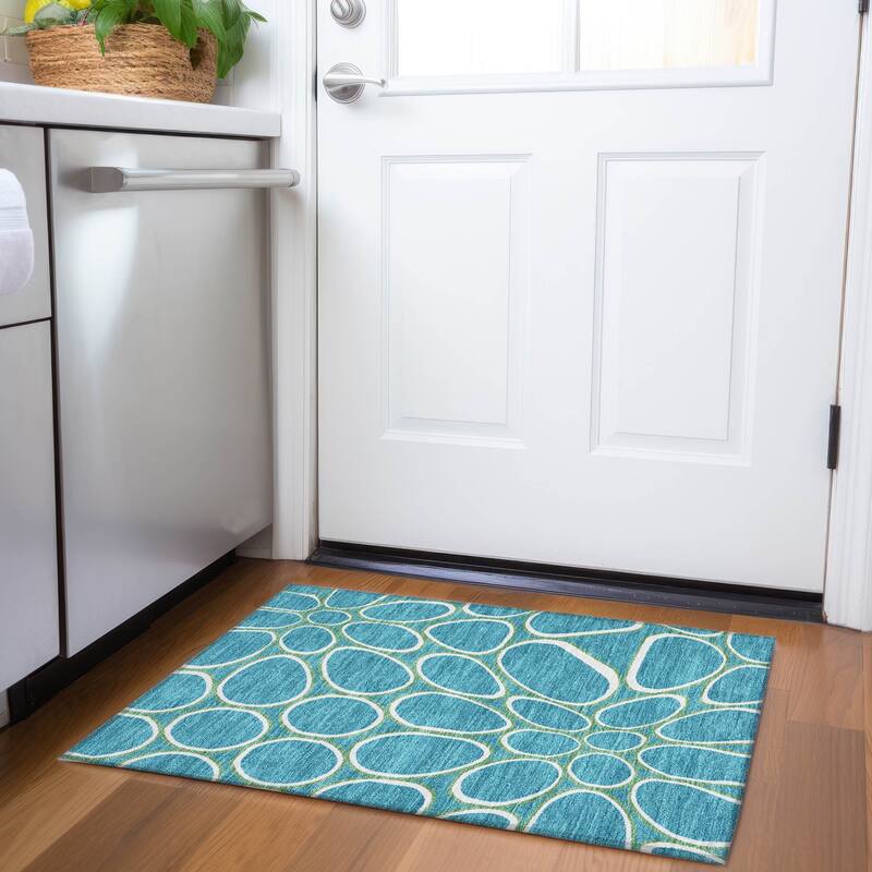 Premium Washable Super Soft Contemporary Bubble Mayfield Rug - Teal - 1'8" x 2'6"