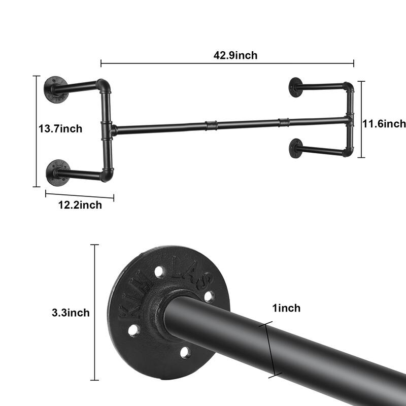 Industrial Pipe Clothes Rack Wall Mounted Hanging Rod Rail Garment