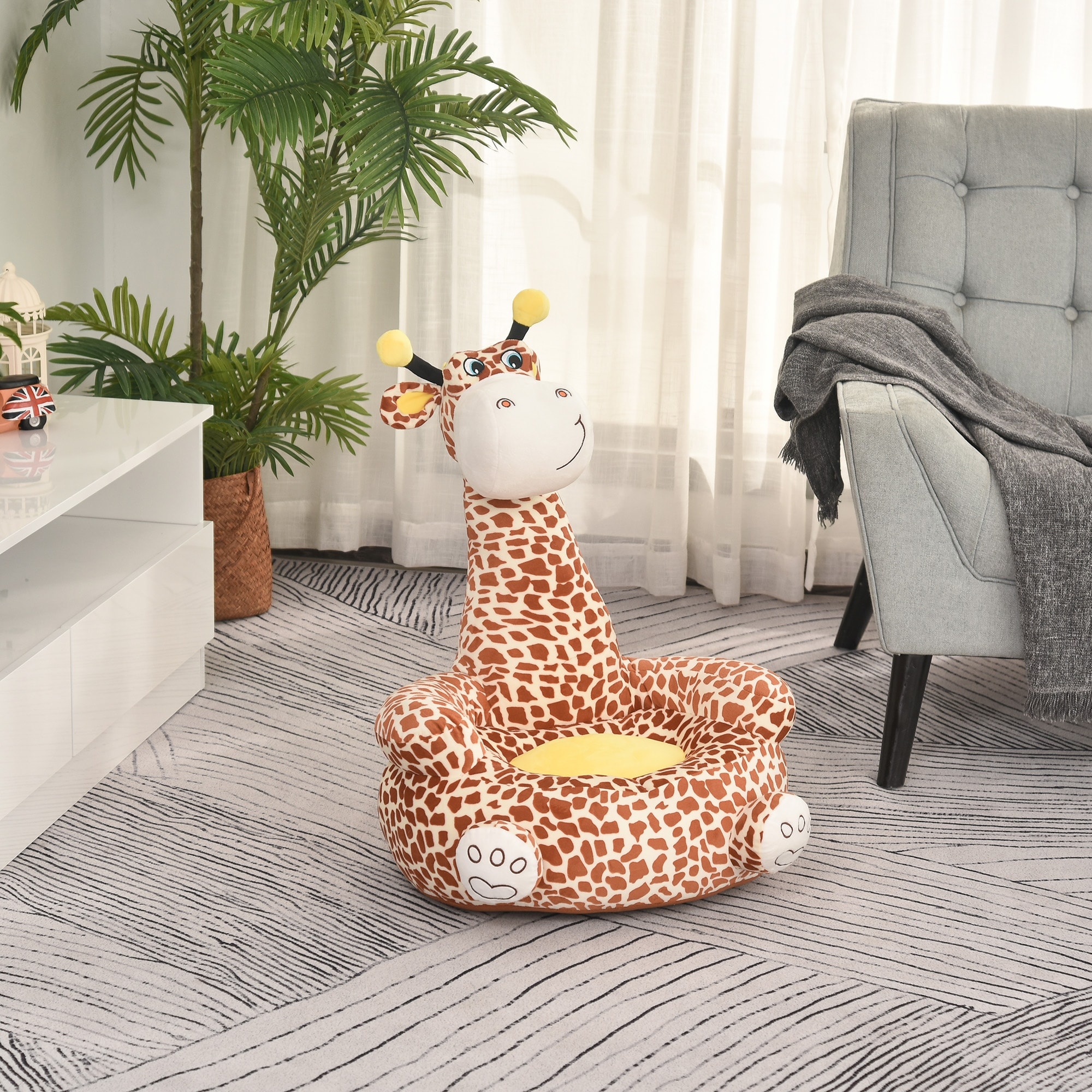 Qaba Giraffe Shaped Kid Sofa Flannel Covered Armchair Stick Horse