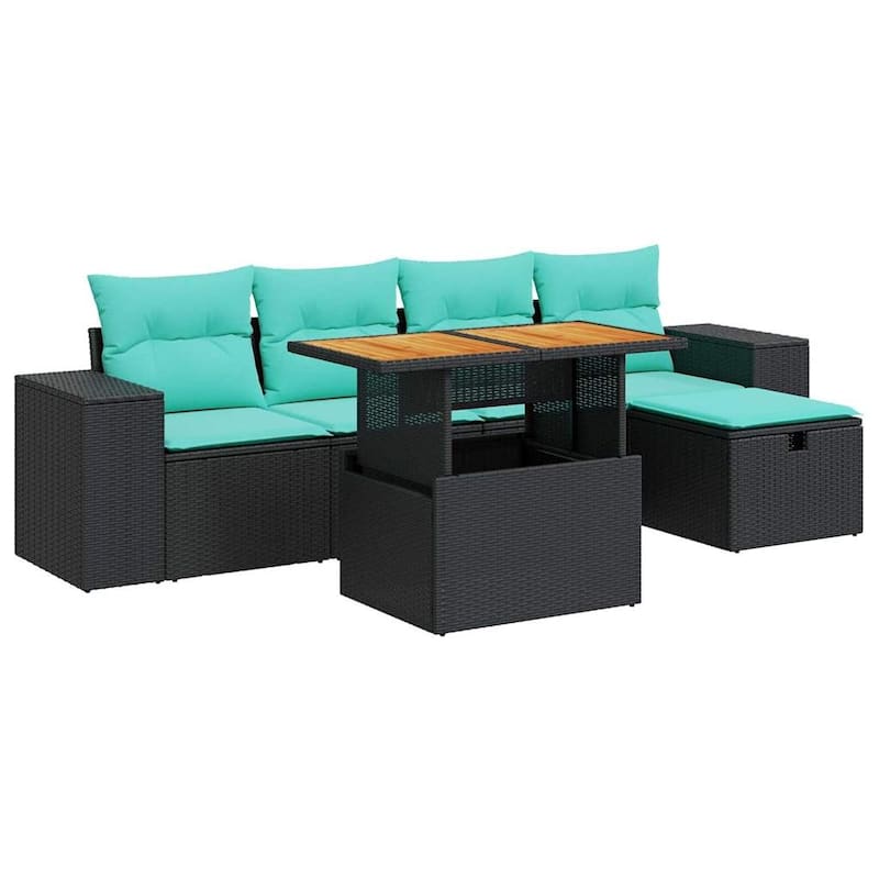 vidaXL Patio Sofa Set with Cushions Outdoor Furniture 6 Piece Poly Rattan - 21.7 x 21.7 x 14.6