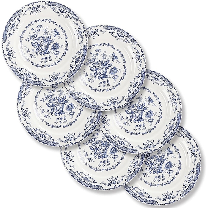 Dinner Plates, Ceramic Plates Set of 6, (Blue Rose, 10.5 inch)