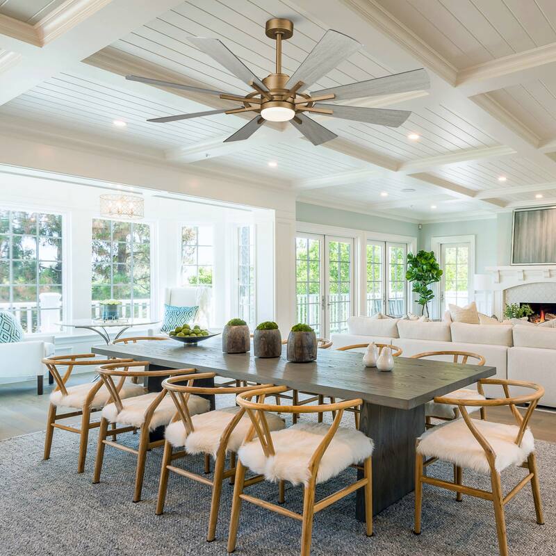 60" Antique Brass Farmhouse Windmill Ceiling Fan with Light and Remote