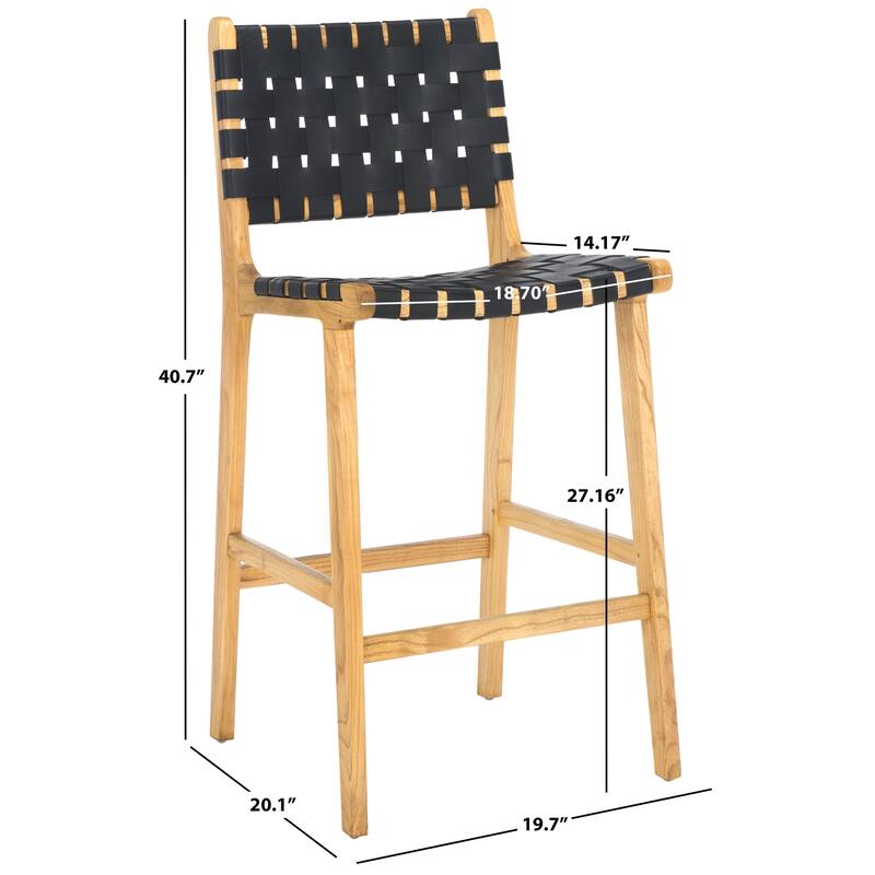 SAFAVIEH Home Adah 27-inch Leather Counter Stool - 20"Wx20"Dx41"H - Black/Natural
