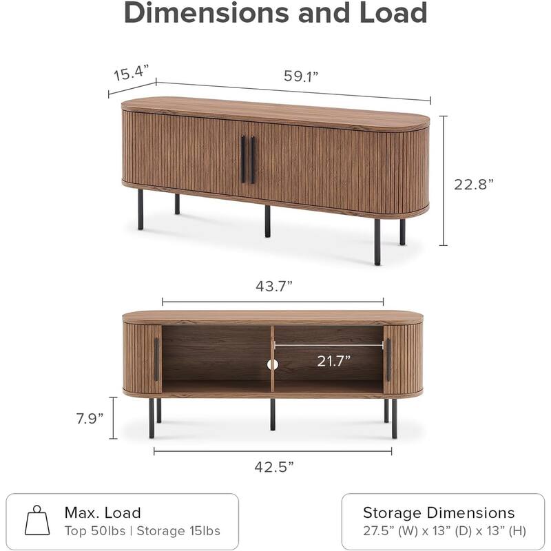 mopio Quin 59" Tambour TV Stand, Fluted Entertainment Center