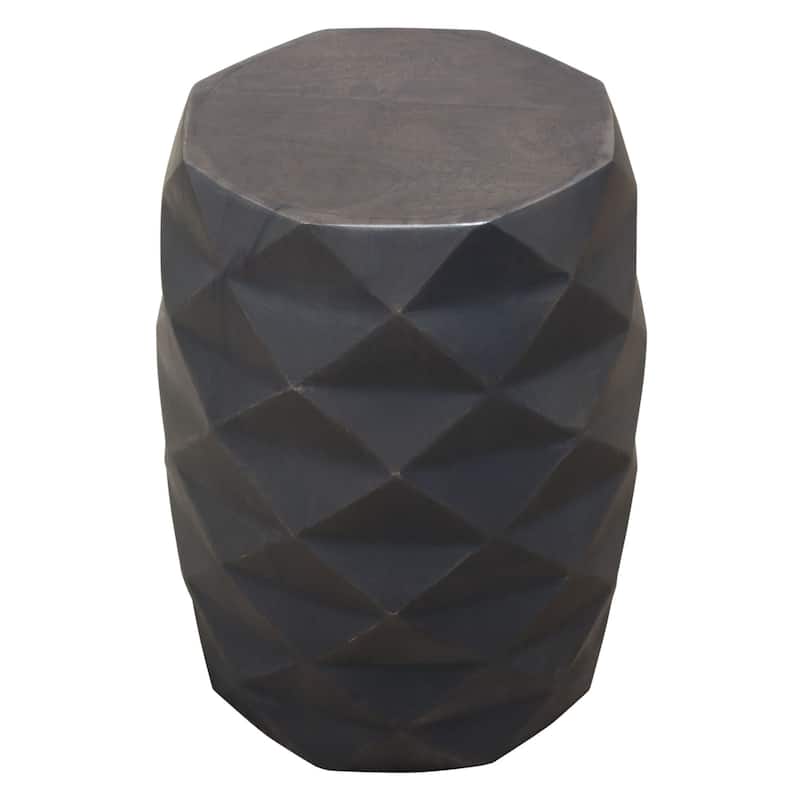 Fery Side End Table, 14 Inch, Smoke Gray Mango Wood w Geometric Motifs
