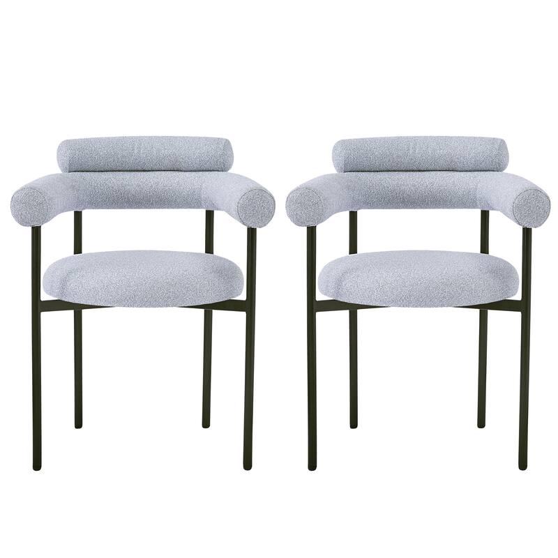 Modern Set of 2 Dining Chairs with Armrests, Padded Seat Backrest, Metal Legs for Dining Room Living Room and Café