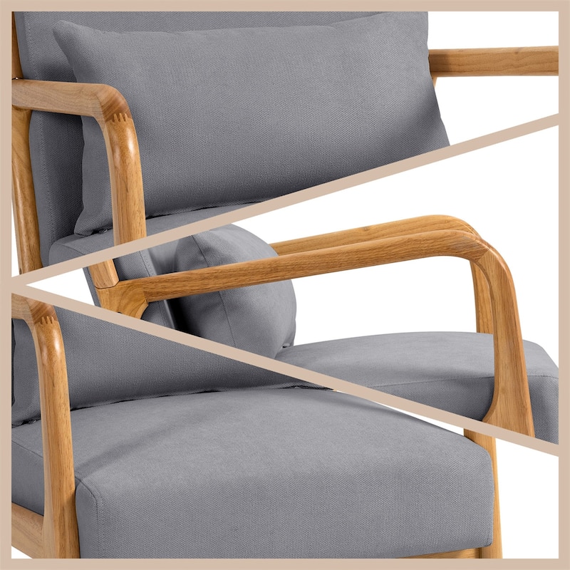Mid-Century Living Room Upholstered Wood Accent Leisure Armrest Chair