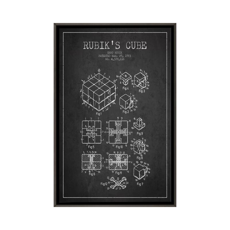 iCanvas "Rubik Dark Patent Blueprint" by Aged Pixel Framed - Charcoal - 48x32