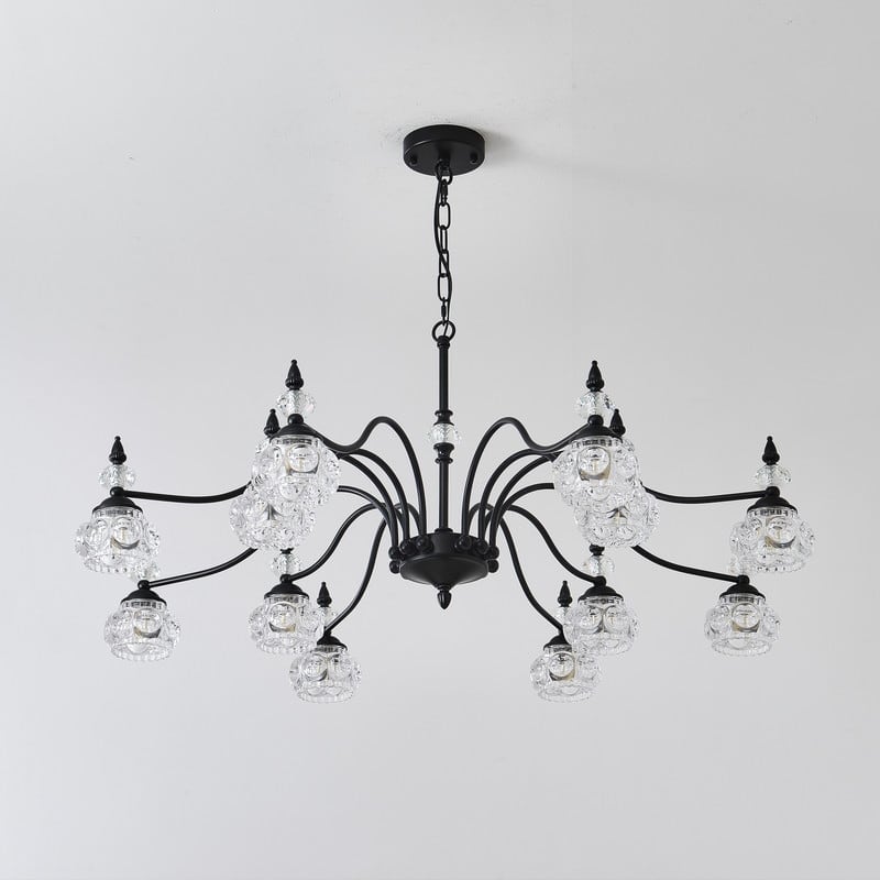 Farmhouse Antique Chandeliers with Glass Shade, Vintage Black Crystal Chandelier