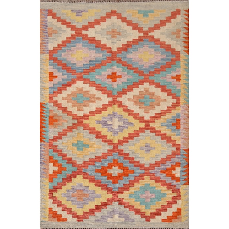 Reversible Kilim Rug Hand-Woven Foyer Wool Carpet - 3'3"x 4'11"
