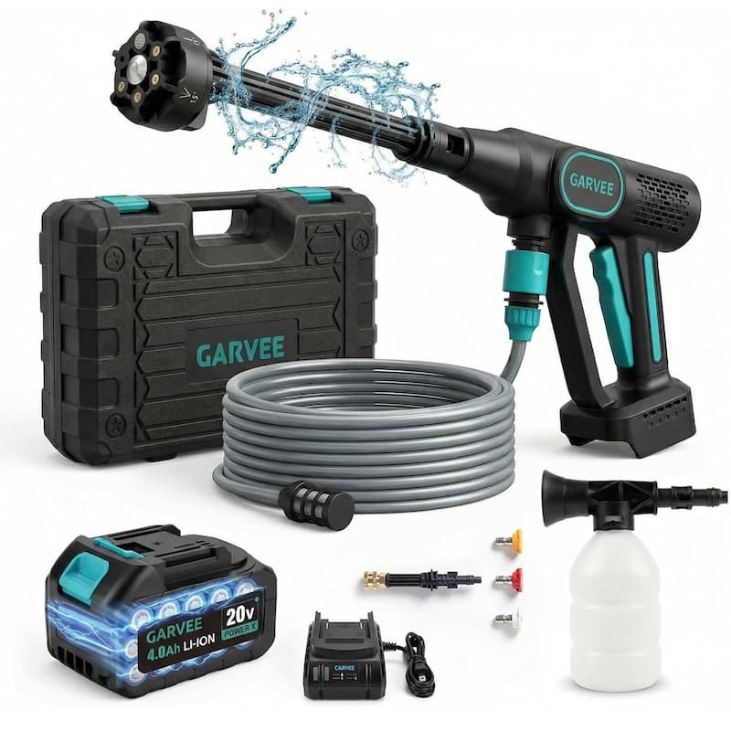 Portable Handheld Cleaner, Cordless Pressure Washer with 6-in-1 Nozzle, 26FT High-Elastic Hose - Blue