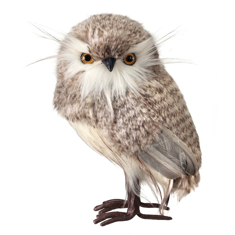 9" Grey Furry Standing Owl
