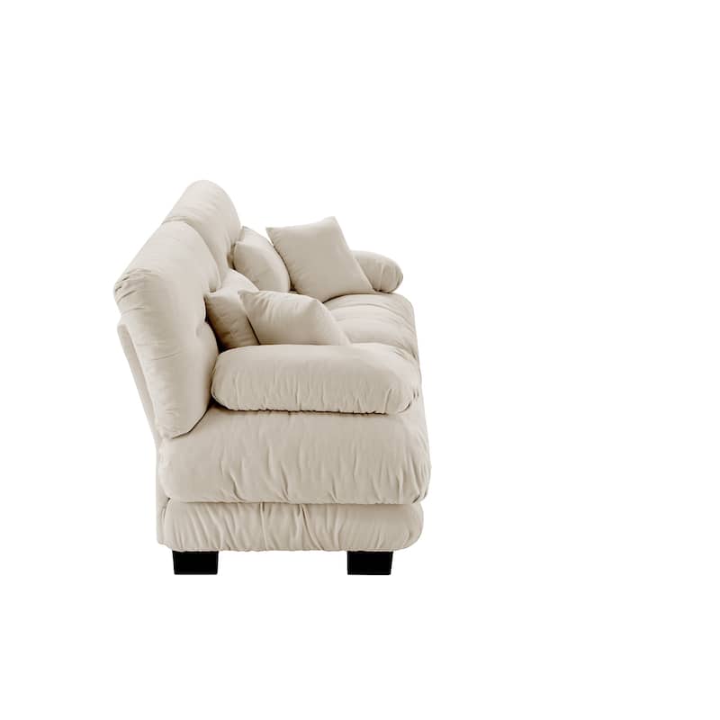 94.4" Chenille 3-Seat Sofa with Round Bolster Armrests, Deep Seat Cushions for Living Room