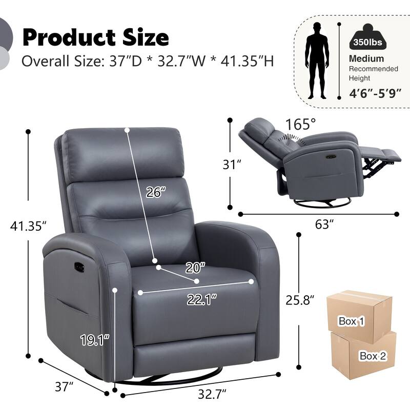 Aemeios Swivel Power Recliner Rocker with USB and Type C Port Set of 2