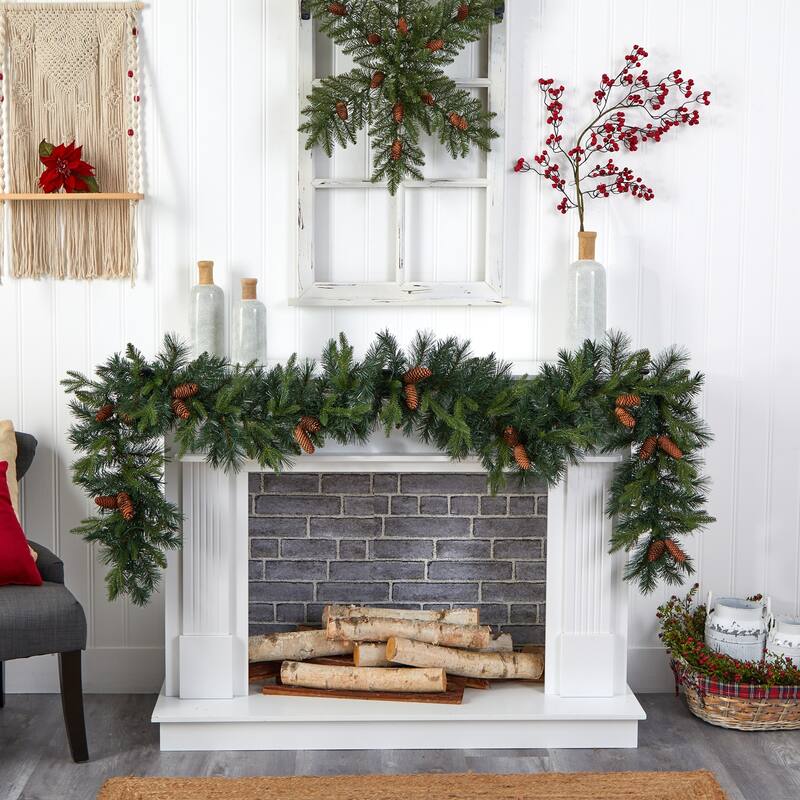 9Ft Christmas Garland with Lights - Artificial Pine & Pinecone Decor - Holiday Home Decor - 108