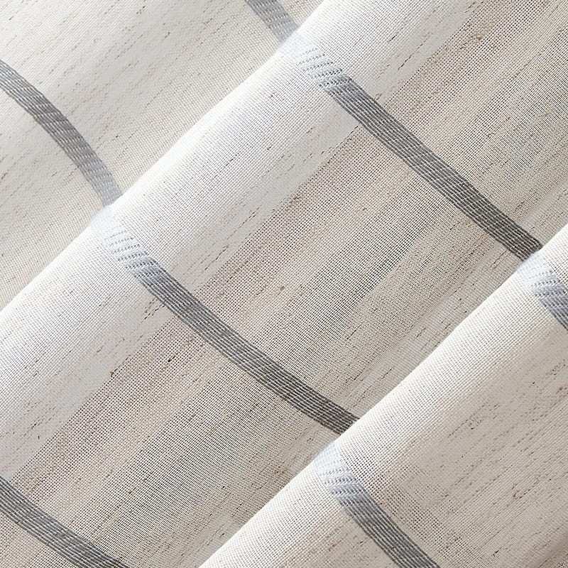 Clean Window Twill Stripe Anti-Dust Linen Blend Sheer Curtain Panel, Single Panel