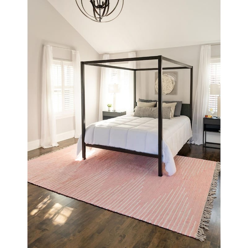 Braided Dario Collection Area Rug - 10' Square - Pink-Ivory