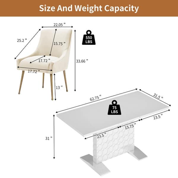 dimension image slide 5 of 9, 7-Piece Clihome High-gloss Extendable Table Velvet Chair Dining Set
