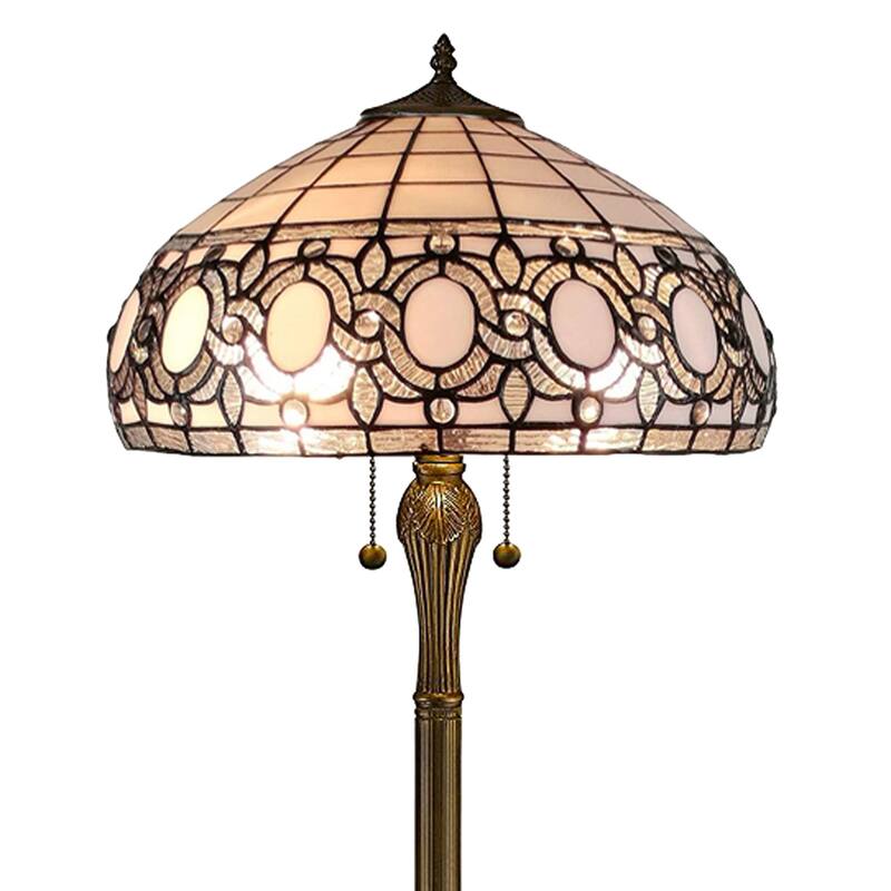 HomeRoots 63" Brown Two Light Traditional Shaped Floor Lamp With White Stained Glass Bowl Shade - 16
