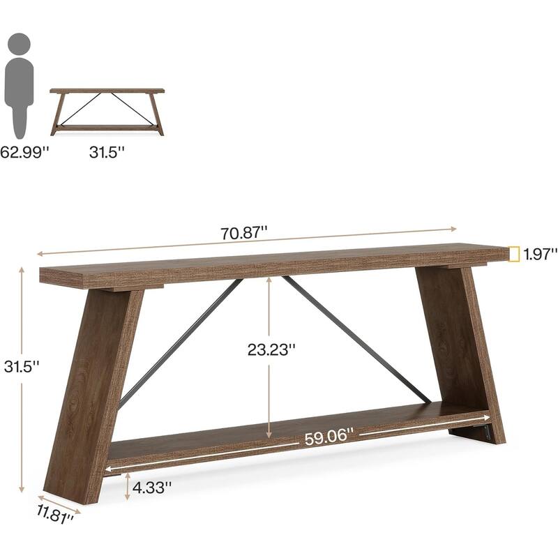 70.9" Extra Long Industrial Console Table Behind Couch with Storage Shelves for Living Room, Foyer