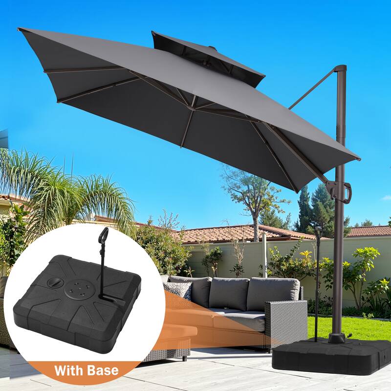10 ft Square Patio Cantilever-Offset Umbrella 360 Degree Rotation with Rod Base - DarkGrey