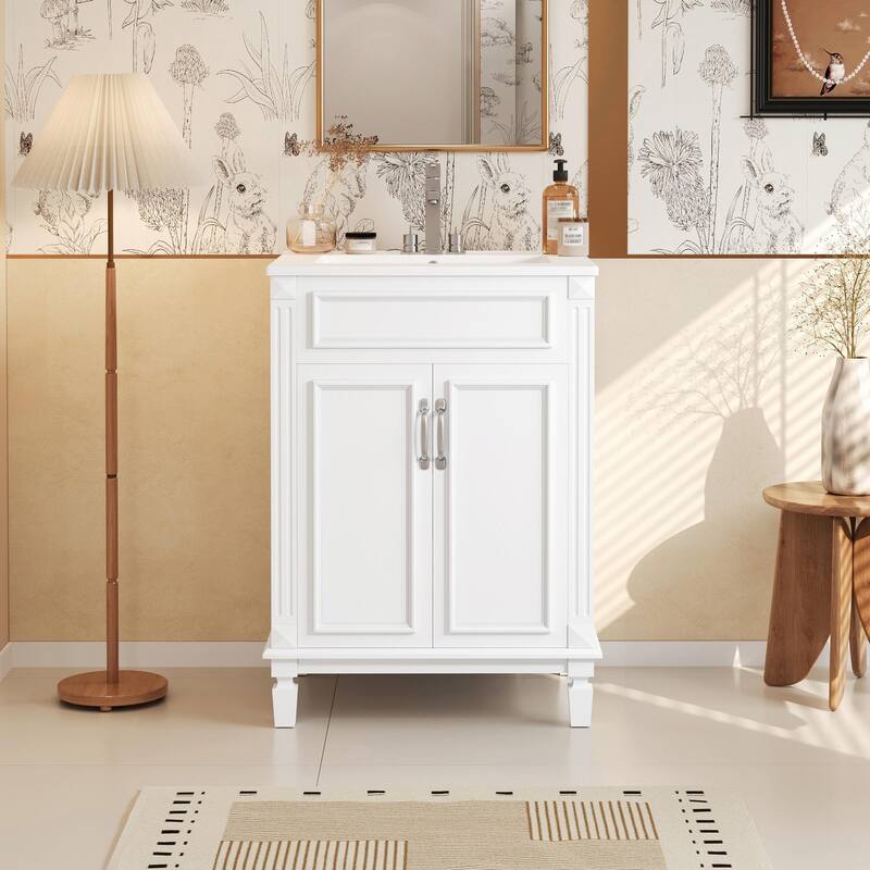 24'' Bathroom Vanity with Sink - Modern Storage Cabinet with 2 Soft-Closing Doors and Adjustable Shelf