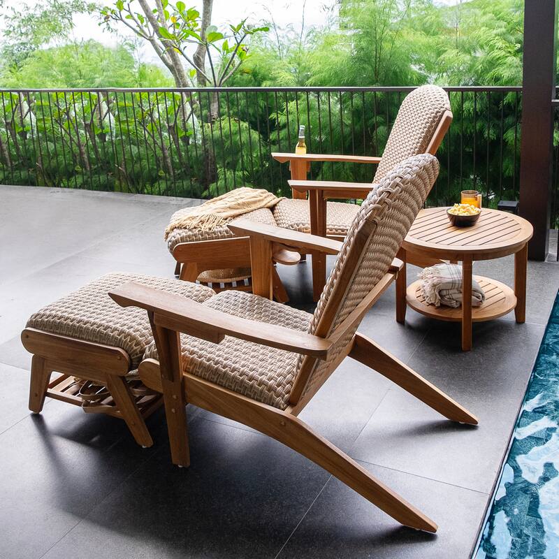 Cambridge Casual Camden Teak Patio Adirondack Chair Set with Padded Woven Seat - FREE Patio Cover