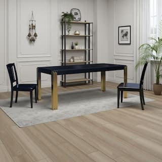 Theo Dining Table, Gold Metal Legs, Retro Black Wood Frame, 72 Inch