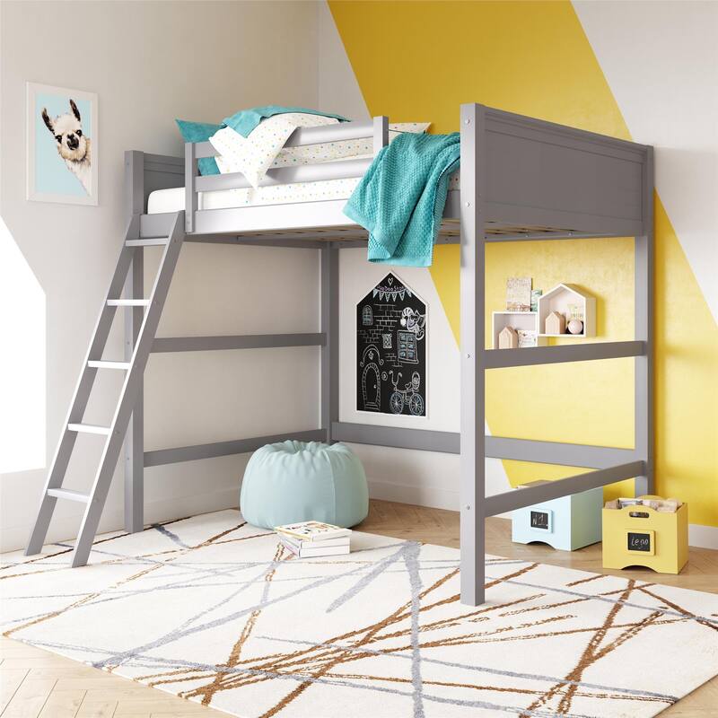 Full Size Loft Bed with Ladder and Guardrails for Kids, Space-Saving Design, Sturdy Wood Construction