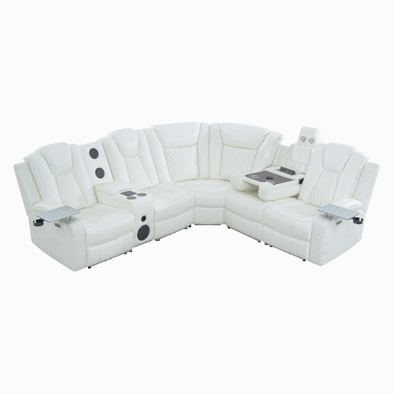 Premium Air Leather Home Theater Loveseat with LED Lights, Recliner with Built-in Speakers & Wireless Charging