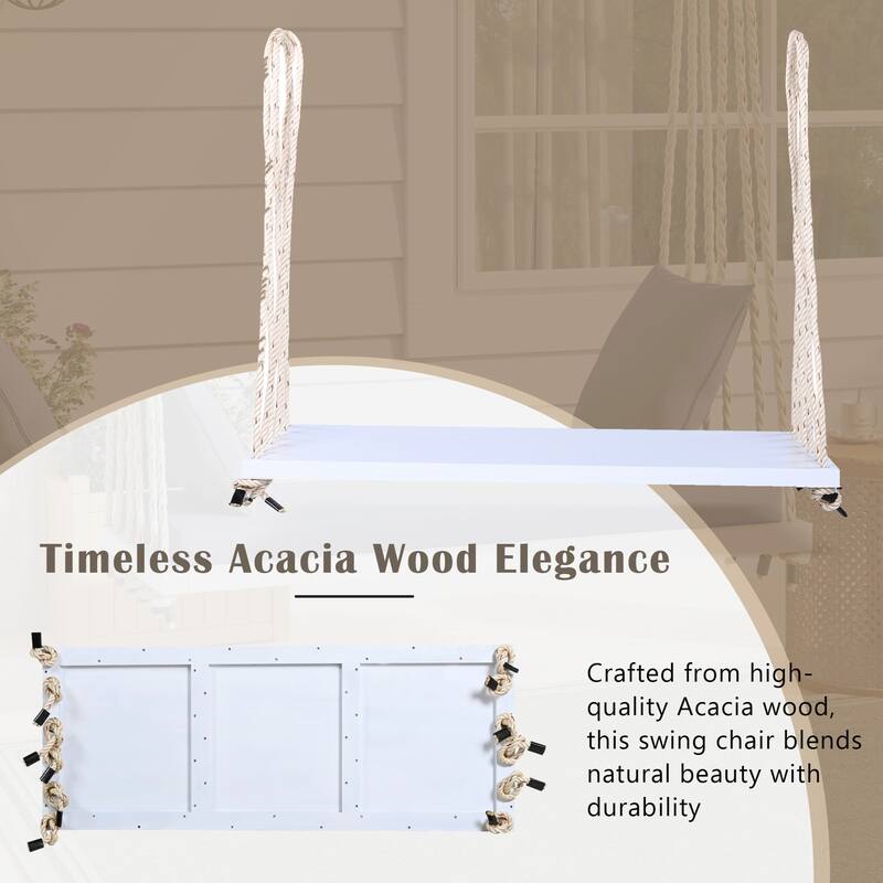 Patio Wooden Hanging Porch Swing Bench with Cushion and Pillows for Garden and Backyard