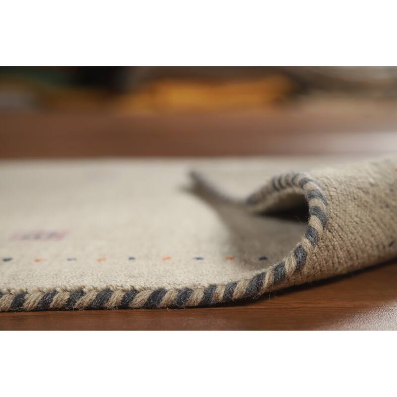 Hand Knotted Oriental 100% Wool Carpet Tribal Animal Pictorial Beige & Ivories Gabbeh Area Rug - 4' 10'' X 2' 9''
