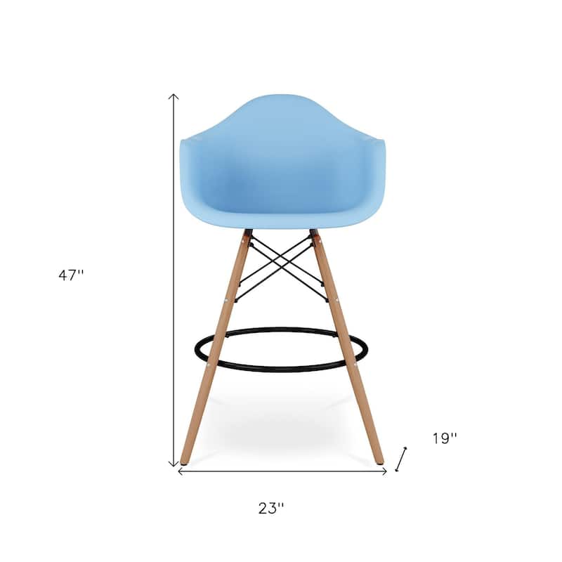 HomeRoots 28" Light Blue And Brown Heavy Duty Plastic And Solid Wood Low Back Counter Height Bar Chair