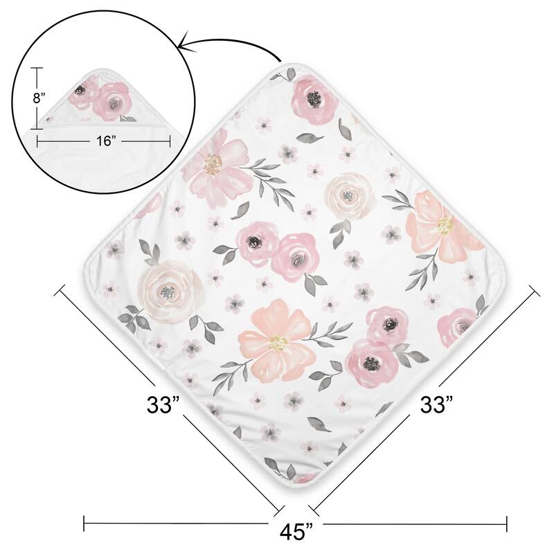 Sweet Jojo Designs Pink Boho Floral Girl Hooded Baby Towels - Toddler Bath Towel -Bohemian Shabby Chic Watercolor Rose Farmhouse