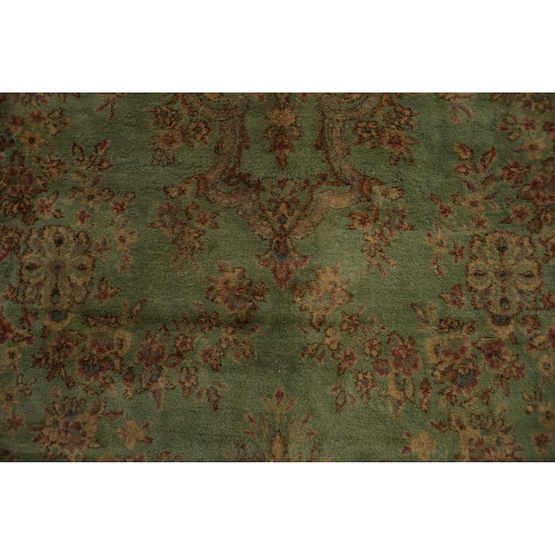 Hand Knotted Oriental 100% Wool Carpet Traditional Floral Green Kerman Area Rug - 19' 1'' X 11' 9''