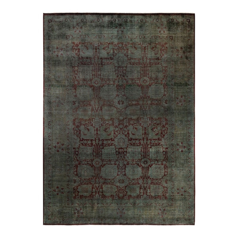 Overton Hand Knotted Wool Vintage Inspired Modern Contemporary Overdyed Gray Area Rug - 9' 0" x 12' 6"