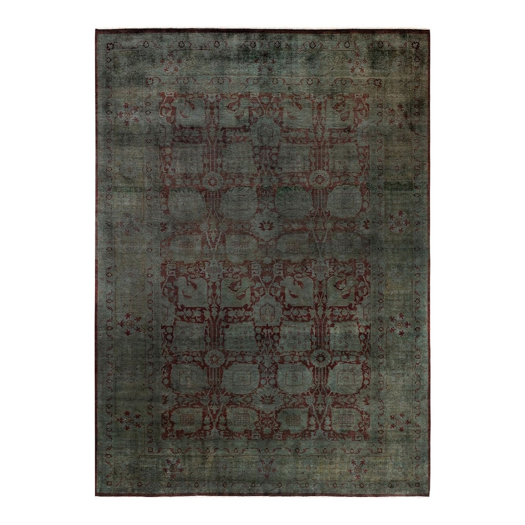 Overton Hand Knotted Wool Vintage Inspired Modern Contemporary Overdyed Gray Area Rug - 9' 0" x 12' 6"