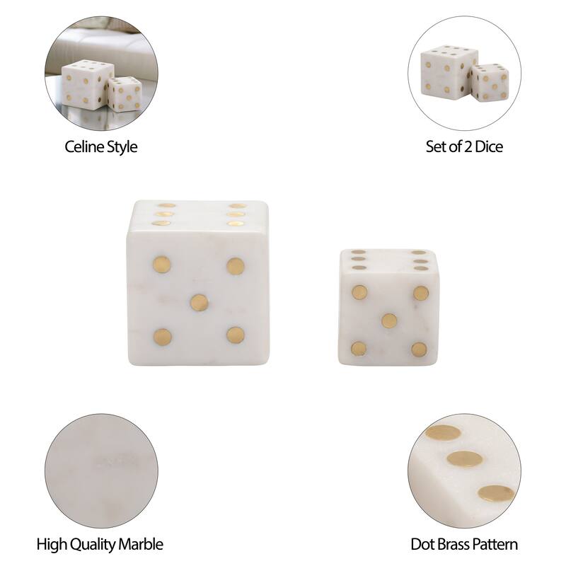 Sagebrook Home Luxury Marble and Steel Dice - Exclusive Home Decor Games for Sophisticated Fun, Set of 2 - 4" x 4" x 4"