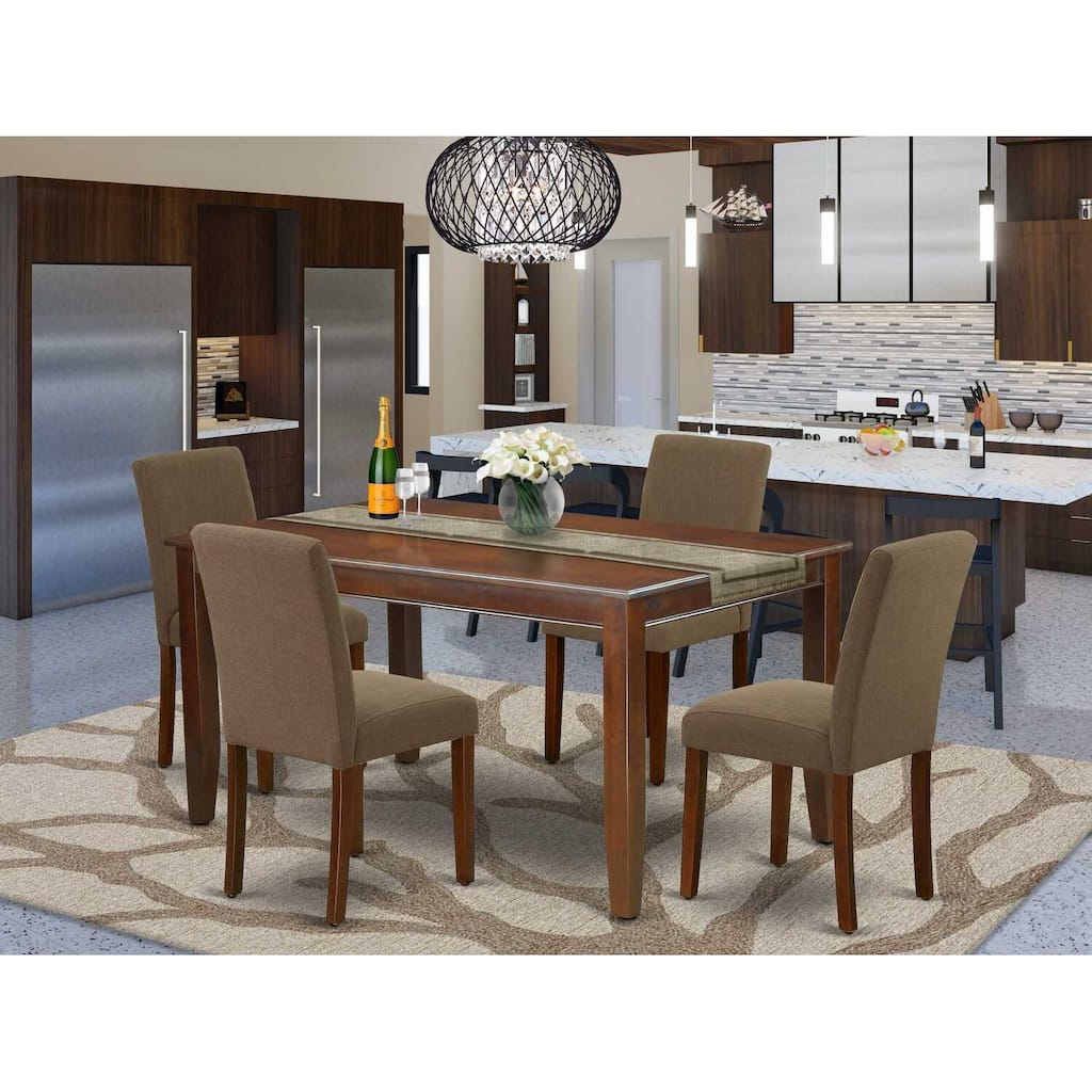 HomeStock 5-Pc Mahogany Finish Solid Wood Top-Rectangular Dining Room Set-Seats 4