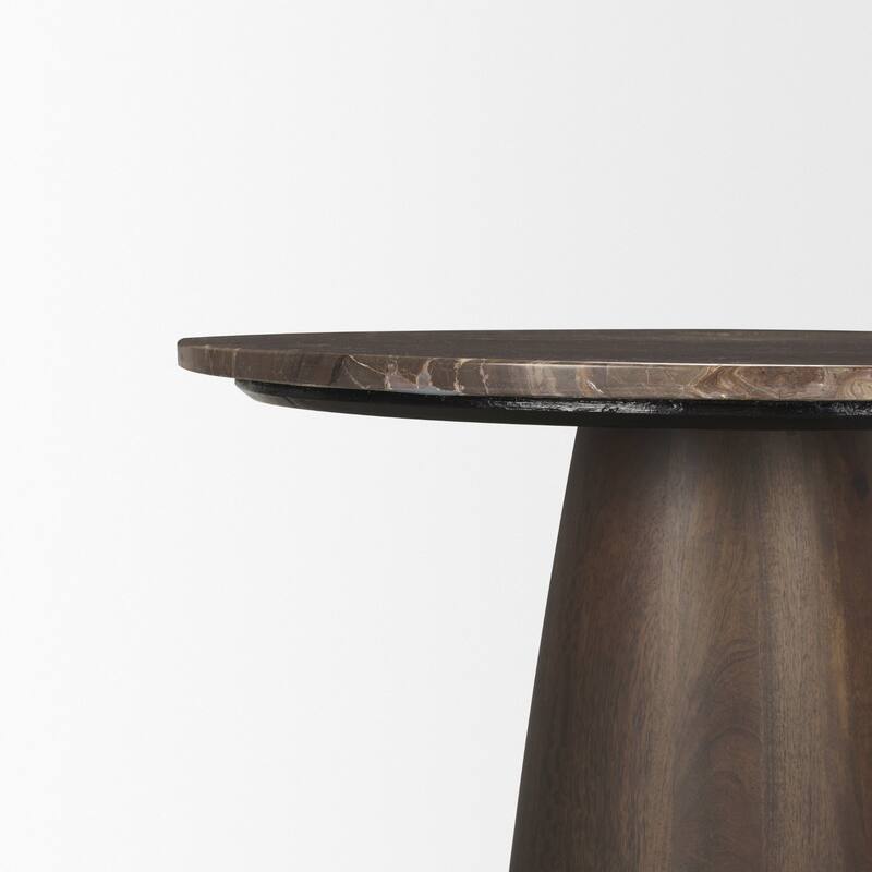 Allyson 32" Round Dark Brown wood w/ Cappuccino Marble Top Bistro Table - 32.0L x 32.0W x 36.0H
