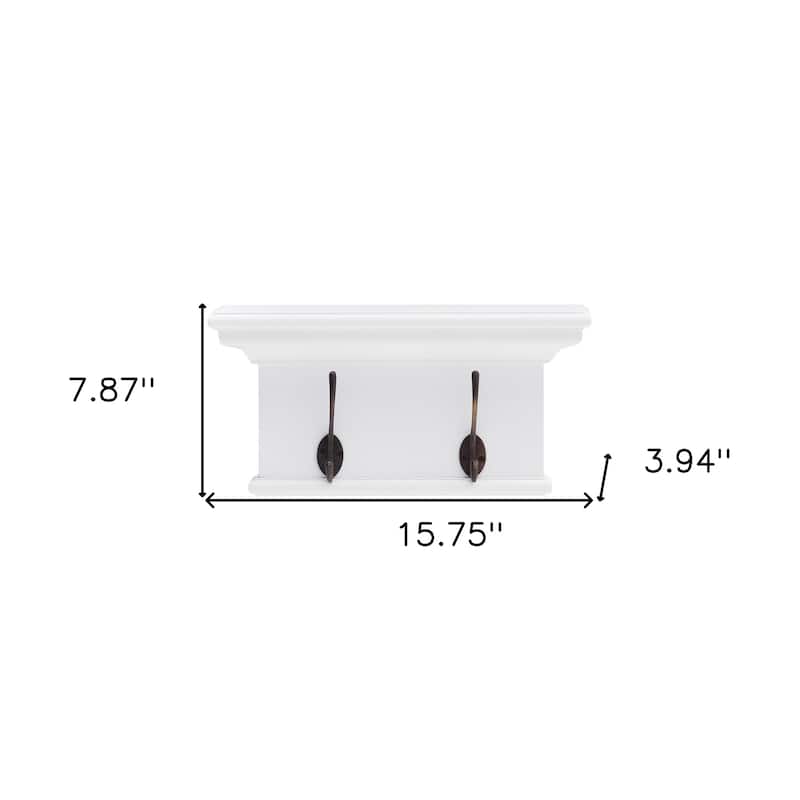 HomeRoots Classic White Two Hook Hanging Coat Rack - 15.75 in. x 7.87 in. x 3.94 in.